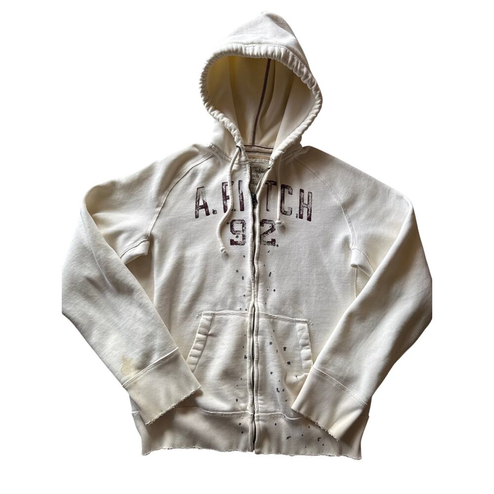 Abercrombie & Fitch Heavy Cotton Raw Hem Large Ivory Full Zip Sweat Jacket